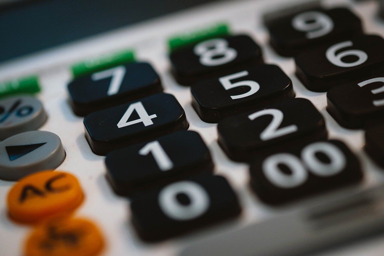 Close up photo of calculator buttons.